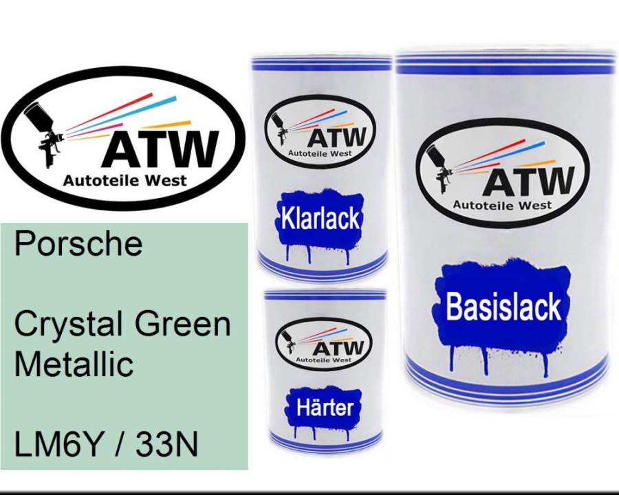 Porsche, Crystal Green Metallic, LM6Y / 33N: 500ml Lackdose + 500ml Klarlack + 250ml Härter - Set, von ATW Autoteile West.